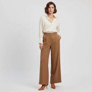ZARA Camel Wide-Leg High-Waisted Flowy Trousers - Size S